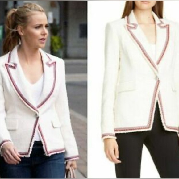 Veronica Beard Ivory Cream Cutaway Dickey Tweed Single Button Jacket Blazer - Picture 2 of 10